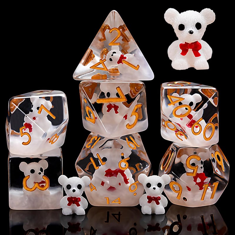 weyano DND Resin Bear Dice Set, D&D Polyhedral Dice for Dungeons and Dragons RPG, MTG Role Playing Games D and D Dice 7pcs-Set D20 D12 D10 D8 D6 D4 - Image 1